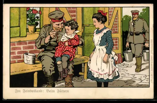 AK Deutsche Soldaten füttern Kind im besetzten Gebiet