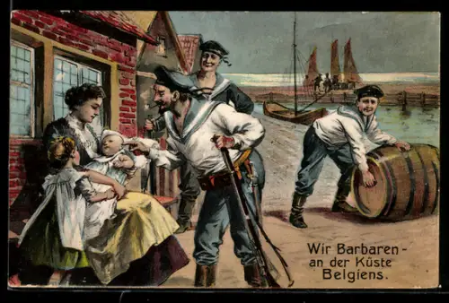 Künstler-AK Deutsche Matrosen an der Küste Belgiens