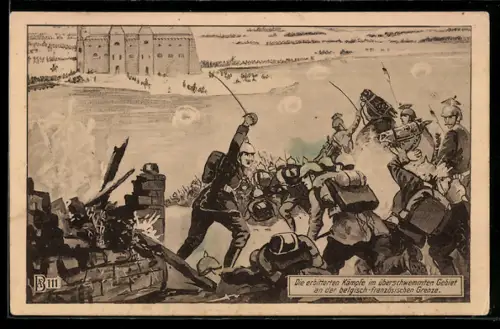 AK Erbitterte Kämpfe im überschwemmten Gebiet an der belgisch-französischen Grenze