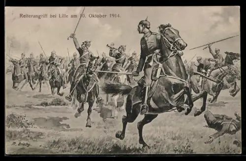 AK Reiterangriff bei Lille am 10. Oktober 1914