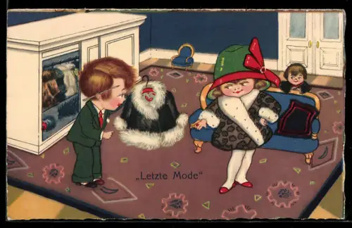 AK Im Pelzgeschäft, Verkäufer mit einer reichen Kundin