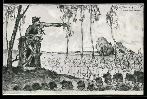 AK Soldaten eines Infanterie-Regiments beim Gottesdienst am Kanal