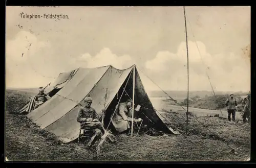 AK Telephon-Station im Felde