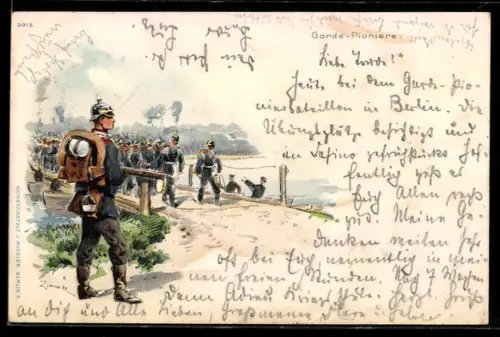 AK Infanteristen marschieren über Pionierbrücke