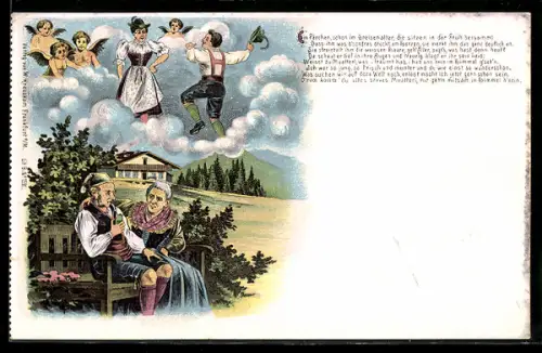 AK Altes Paar denkt an seine Jugendzeit, Vergänglichkeit