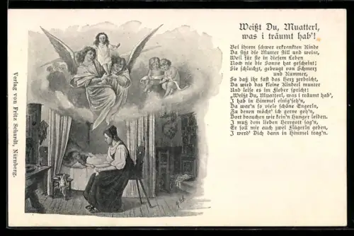 AK Mutter mit krankem Kind und Engeln
