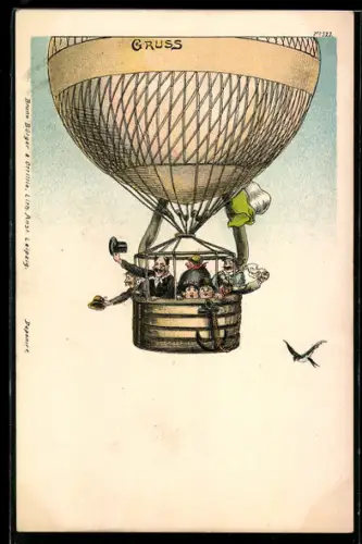 AK Fesselballon mit Fluggästen im Ballonkorb