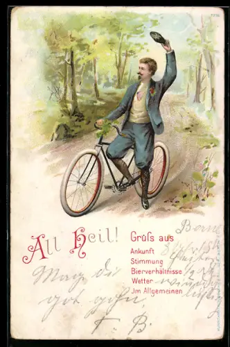 AK Junger Mann mit Fahrrad auf Waldweg