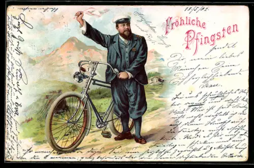 Lithographie Dillenburg, Radfahrer-Fest, Grüssender Fahrradfahrer