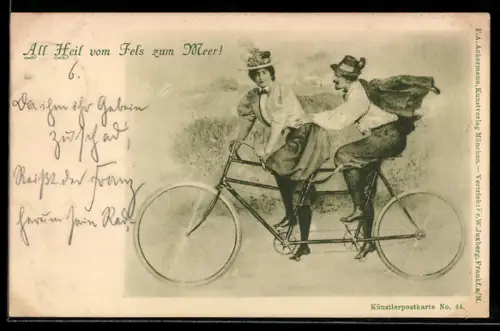 AK Paar in Fahrt auf Tandem-Fahrrad