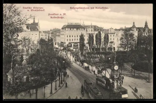 AK Frankfurt a. M., Kaiserstrasse und Hohenzollernhaus mit Strassenbahn