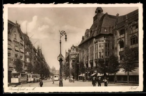 AK Frankfurt a. M., Partie am Zeil mit Strassenbahn