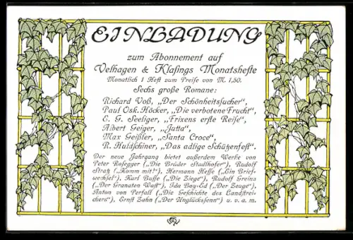 AK Velhagen & Klasings Monatshefte, Einladung zum Abonnement