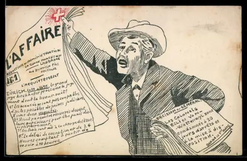 AK Mann mit der Zeitung L`Affaire