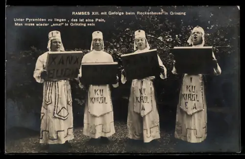 AK Grinzing, Ramses XIII mit Gefolge beim Rockebauer, Fasching