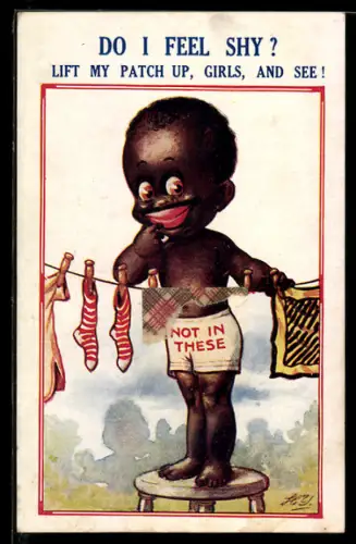 Künstler-AK Junge steht hinter einer Wäscheleine