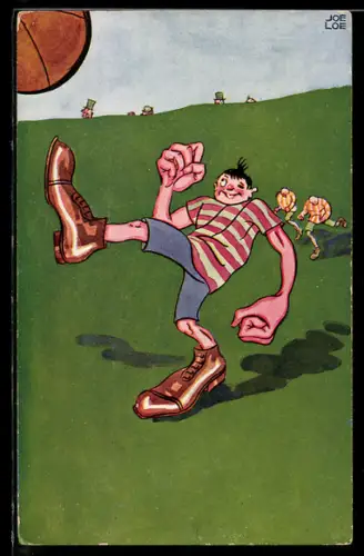 Künstler-AK Fussballspieler tritt nach dem Ball