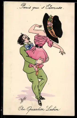 Künstler-AK Paar tanzt zusammen, Paris qui s`Amuse