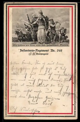 AK Soldaten und Bauern mit Germania, Infanterie Regiment Nr. 365