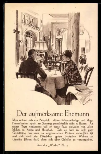 AK Zeitungskarte, Der aufmerksame Ehemann, Aus der Woche Nr. 7