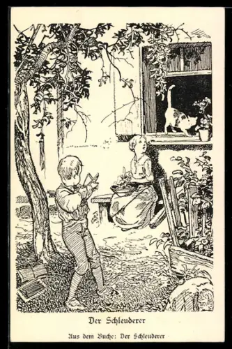 AK Der Schleuderer und andere Knabengeschichten, Junge mit Schiessgummi, Buchkunsthandlung Herder & Co.