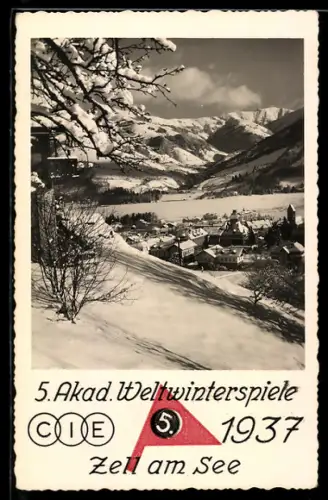 AK Zell am See, 5. Akademische Winterspiele 1937, schneebedeckter Ort
