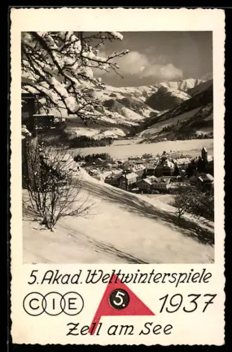 AK Zell am See, 5. Akademische Winterspiele 1937, schneebedeckter Ort