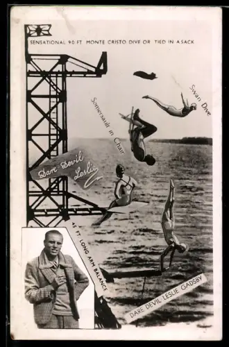 AK Menschen springen vom Sprungturm ins Wasser, verschiedene Figuren