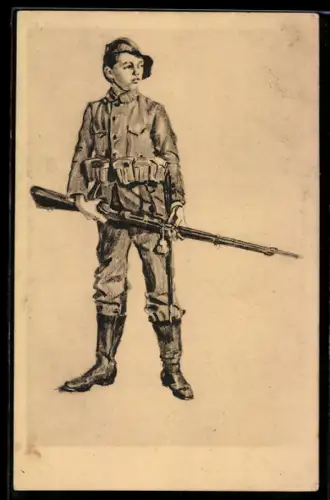 AK Junge in Soldatenuniform mit Gewehr