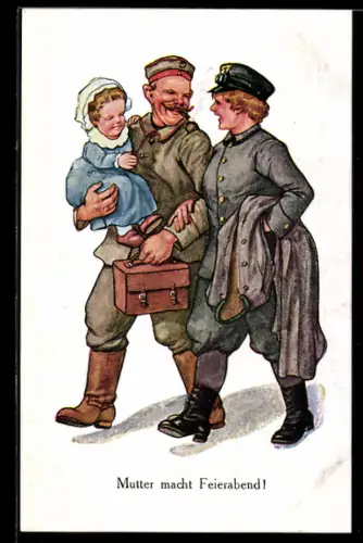 AK Familie mit beiden Eltern in Uniform