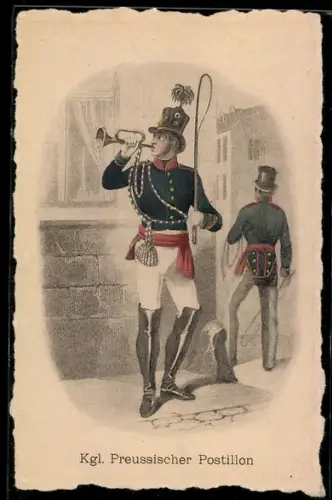 AK Kgl. Preussischer Postillon bläst in seine Trompete