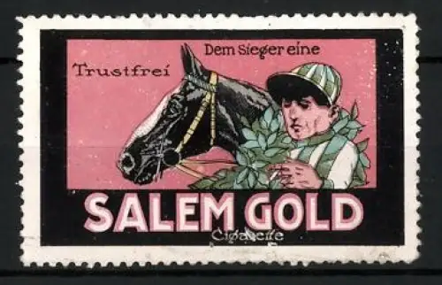 Reklamemarke Salem Gold Cigarette, Sieger Jockey mit Pferd