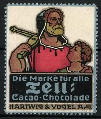 Reklamemarke Dresden, Hartwig & Vogel A. G., Tell-Schokolade, Wilhelm Tell mit Armbrust