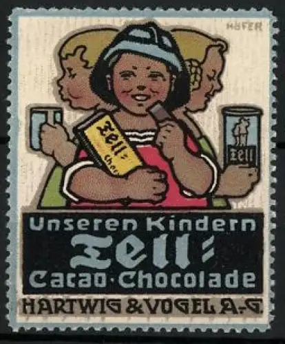 Künstler-Reklamemarke Paul Höfer, Dresden, Hartwig & Vogel A. G., Tell-Schokolade, Kinder mit Schokolade