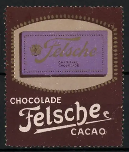 Reklamemarke Felsche, Chocolade und Cacao, Schokoladentafel, Violett