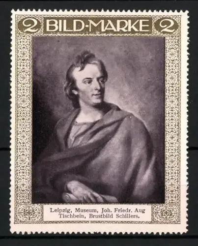 Reklamemarke Leipzig, Museum, J. F. A. Tischbein, Brustbild Schillers
