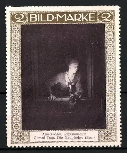 Reklamemarke Amsterdam, Rijksmuseum, Die Neugierige von Gerard Dou