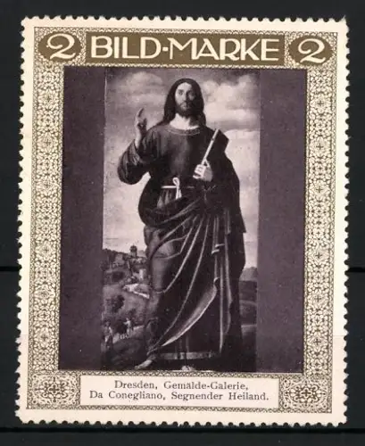Reklamemarke Dresden, Gemälde-Galerie, Segnender Heiland von Da Conegliano