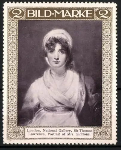 Reklamemarke London, National Gallery, Sir Thomas Lawrence, Portrait von Mrs. Siddons