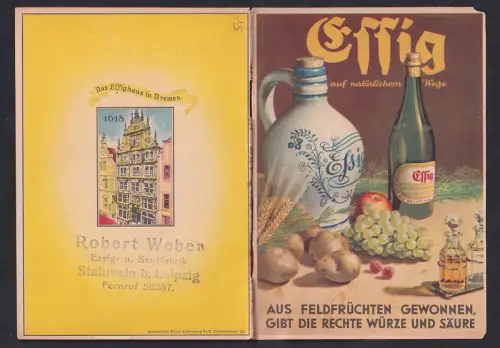 Werbebillet Stahmeln bei Leipzig, Robert Weber, Essig- und Senffabrik, Heft mit Informationen zur Herstellung v. Essig