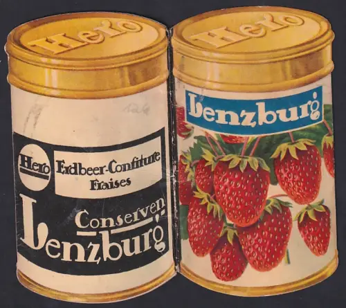 Werbebillet Lenzburg, Hero Erdbeer Confiture, Conserven Lenzburg, Notizheft