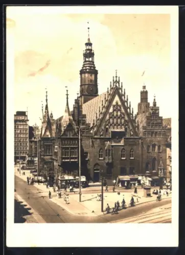 AK Breslau, Strassenpartie am Rathaus