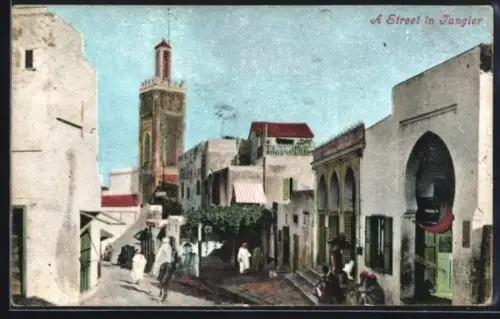 AK Tangier, Strassenpartie mit Turm