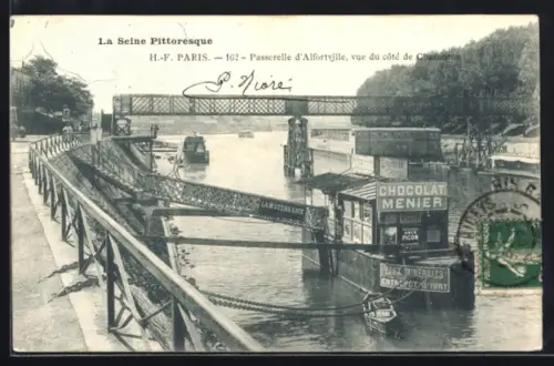 AK Alfortville, H.-F. Paris, Passerelle d`Alfortville, vue du cote de Charenton