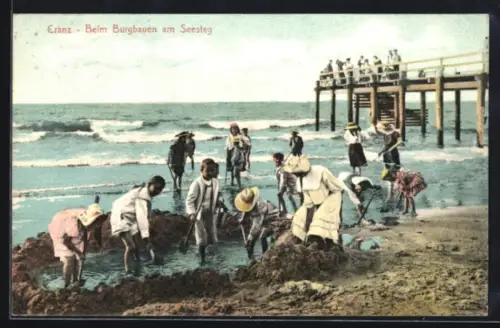 AK Cranz, Beim Burgbauen am Seesteg