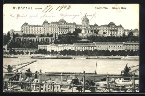 AK Budapest, Königliche Burg mit Uferpanorama