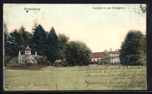 AK Strassburg, Partie in der Orangerie, Schlösschen