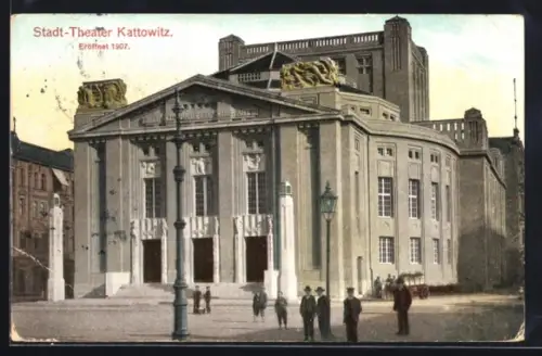 AK Kattowitz, Partie am Stadt-Theater, Eingangsportal