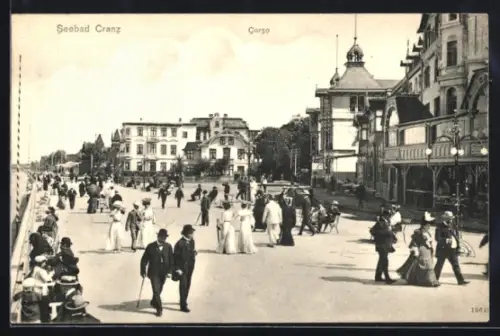 AK Cranz, Ortspartie mit Passanten