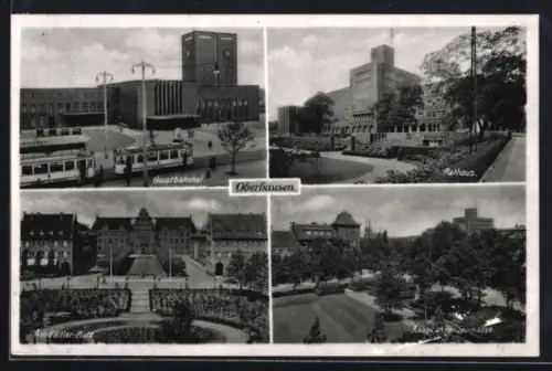 AK Oberhausen, Hauptbahnhof, Rathaus, Platz, Anlagen an der Sparkasse